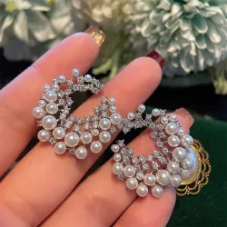 Crystal Pearl Silver Toned Circular Studs Earrings